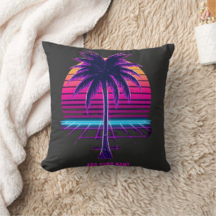 Neon Retro Synthwave Palm Tree 80s Custom Template Cushion