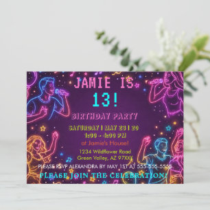 Neon Retro Unisex Colorful Fun Birthday  Invitation