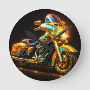 "Neon Road Beast – Custom Motorcycle Wall Clock" Round Clock