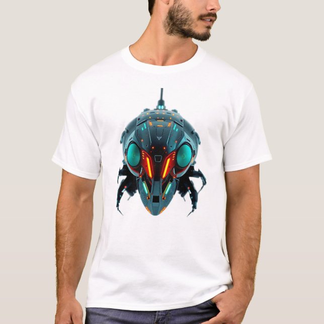 Neon Robotic Cicada Face Art T-Shirt (Front)