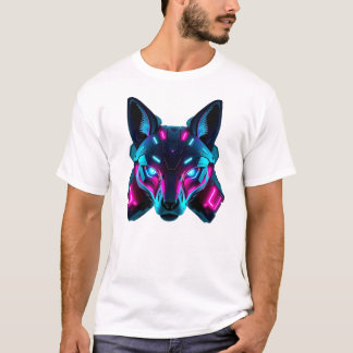 Neon Robotic Fox Face Art T-Shirt
