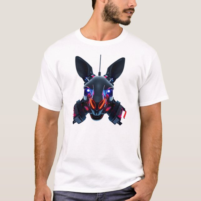 Neon Robotic Kangaroo Face Art T-Shirt (Front)