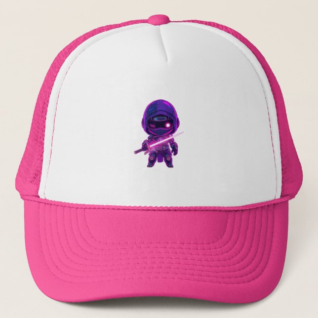 Neon Robotic Ninja – Cute Cyberpunk Style Characte Trucker Hat (Front)