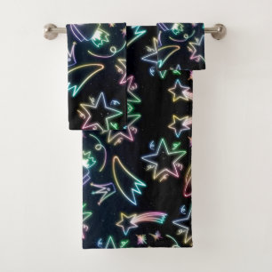 neon rocket star bath towel set