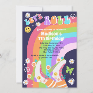 Neon Roller Skate Groovy Birthday Invitations