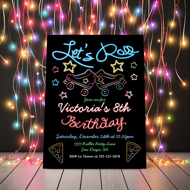 Neon Roller Skating Birthday Party Invitation (Creator Uploaded)