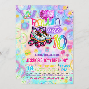 Neon Roller Tie Dye Skate 10th Birthday Invitation