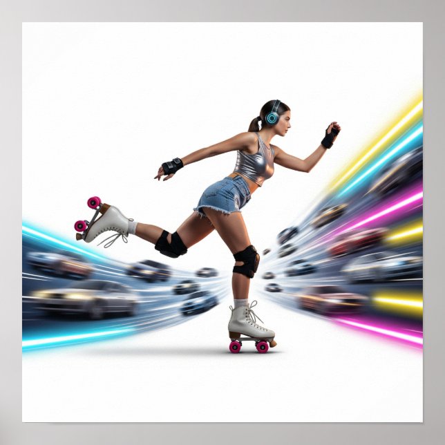 Neon Rollerblader Urban Art Design Poster (Front)