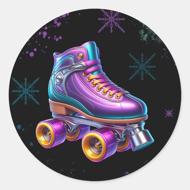 Neon Rollerskate Birthday Party Classic Round Sticker (Front)
