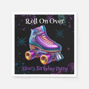 Neon Rollerskate Birthday Party Custom Napkin