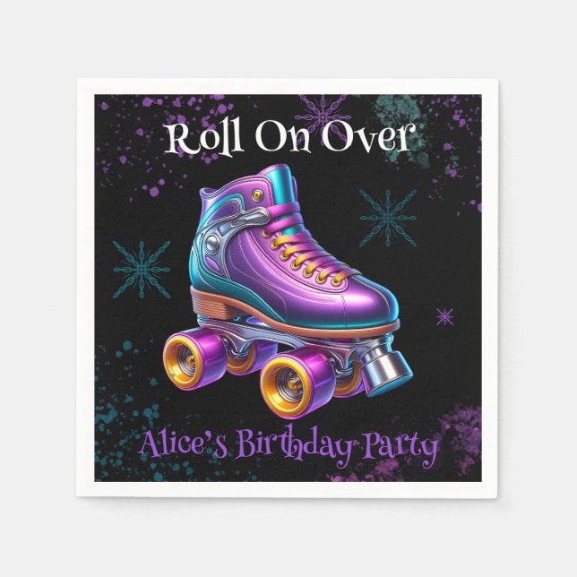 Neon Rollerskate Birthday Party Custom Napkin (Front)