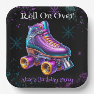 Neon Rollerskate Birthday Party Custom Paper Plate