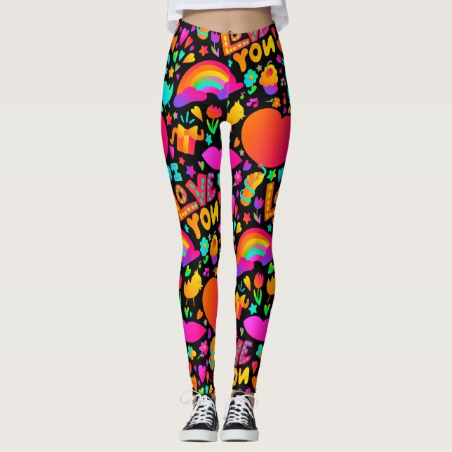 Neon Romantic Pattern Leggings (Front)