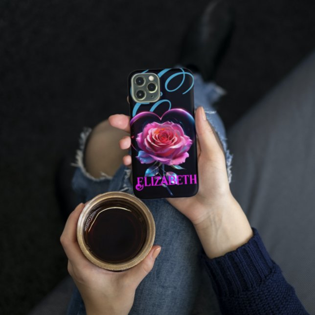 Neon Rose Cosmic Personalised Add Your Name Case-Mate iPhone Case (Creator Uploaded)
