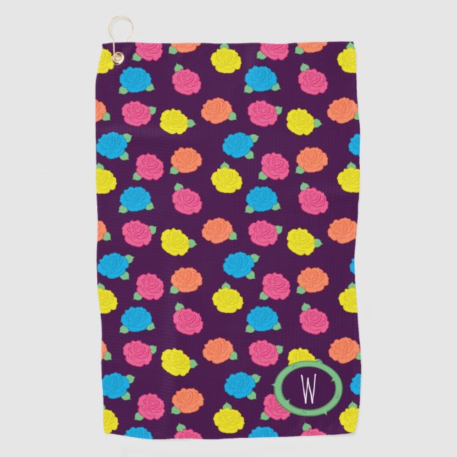 Neon Roses Golf Towel (Front)