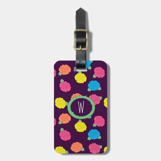 Neon Roses Luggage Tag (Front Vertical)