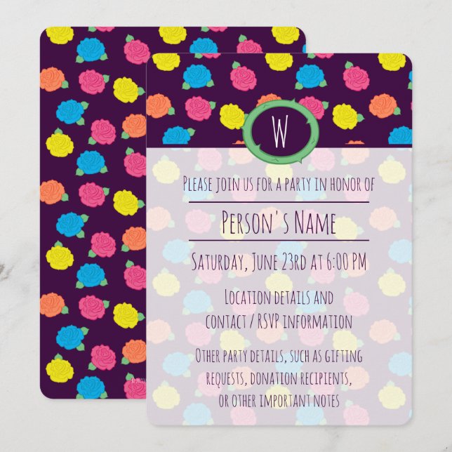 Neon Roses Party Invitation (Front/Back)