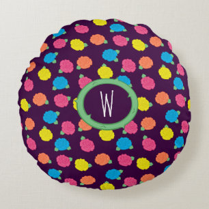 Neon Roses Round Pillow