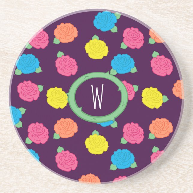 Neon Roses Sandstone Coaster (Front)