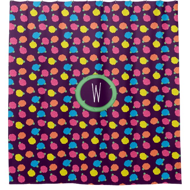 Neon Roses Shower Curtain (Front)