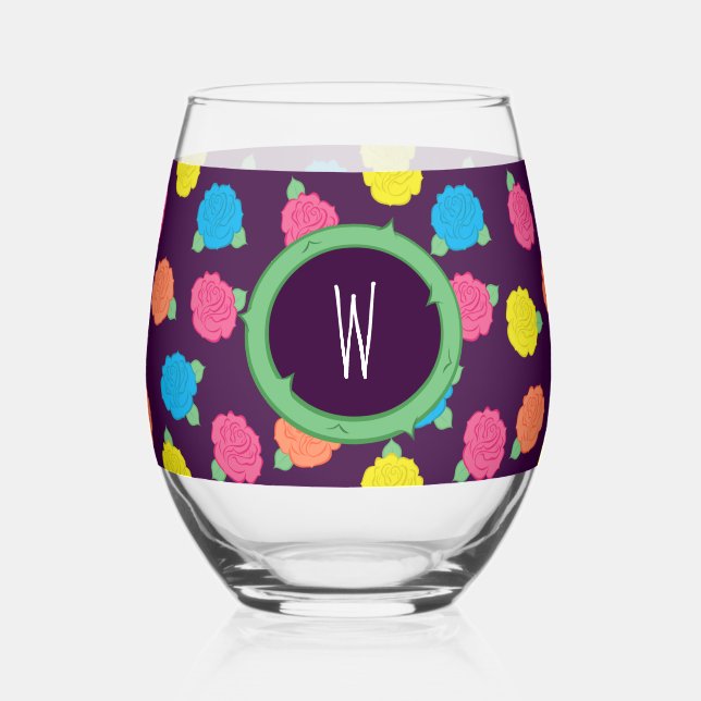 Neon Roses Stemless Wine Glass (Front)