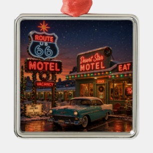 Neon Route 66 Motel Tree Keepsake Metal Ornament