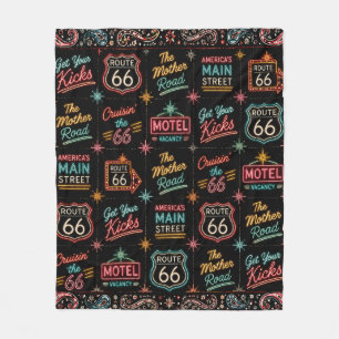 Neon Route 66 Road Trip Comfort Fleece Blanket
