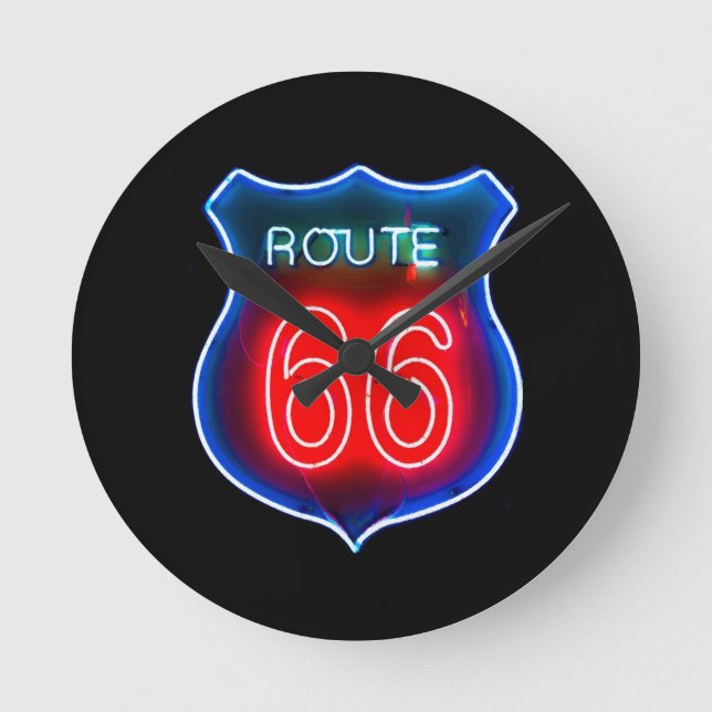 Neon Route 66 Sign Round Clock (Front)