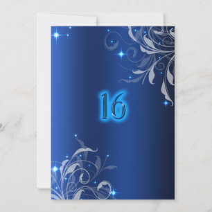 Neon, Royal Blue, Custom Sweet Sixteen Invitation