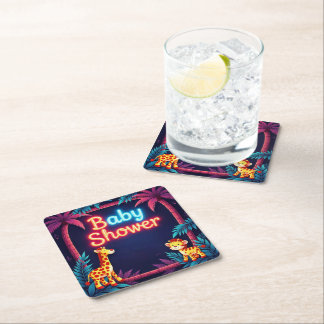 Neon Safari Baby Shower Coasters 