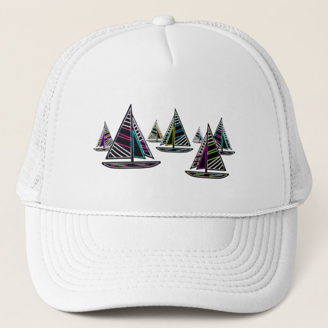 Neon Sailboats Trucker Hat (Front)