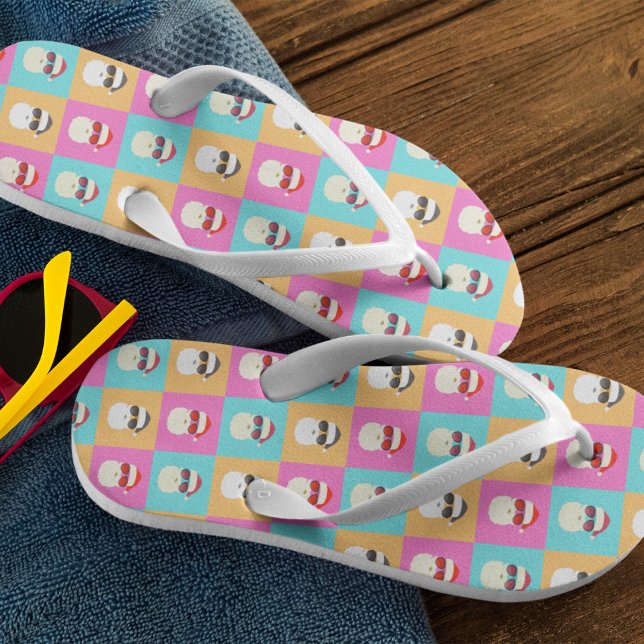 Neon Santa with Sunglasses Colourful Cool Pattern Kid's Thongs (Creator Uploaded)