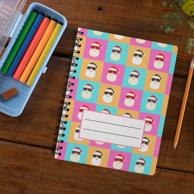 Neon Santa with Sunglasses Colourful Cool Pattern Notebook (Creator Uploaded)