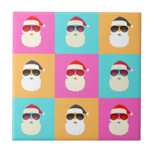 Neon Santa with Sunglasses Cool Colourful Pattern Ceramic Tile