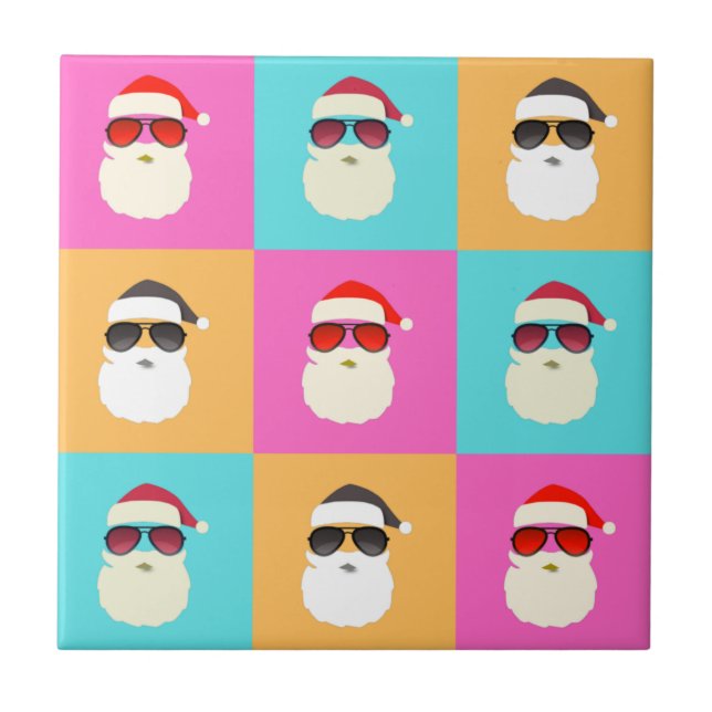 Neon Santa with Sunglasses Cool Colourful Pattern Ceramic Tile (Front)