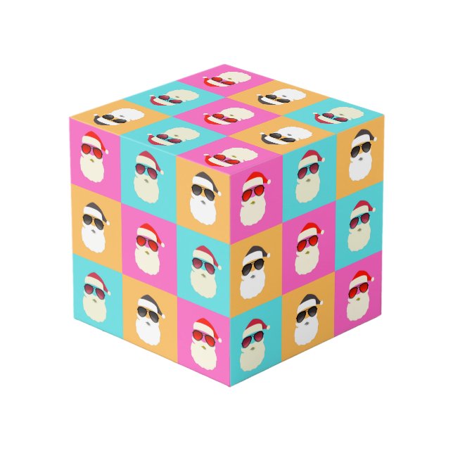 Neon Santa with Sunglasses Cool Colourful Pattern Cube (Back Angled)