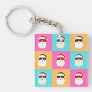 Neon Santa with Sunglasses Cool Colourful Pattern Key Ring
