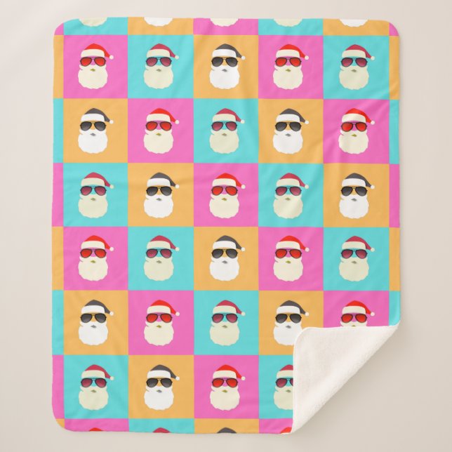 Neon Santa with Sunglasses Cool Colourful Pattern Sherpa Blanket (Front)