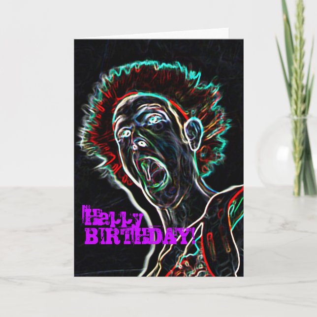 Neon Scream Face birthday card (Front)