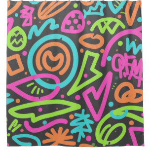 Neon Scribble Splash Shower Curtain – Funky Retro 