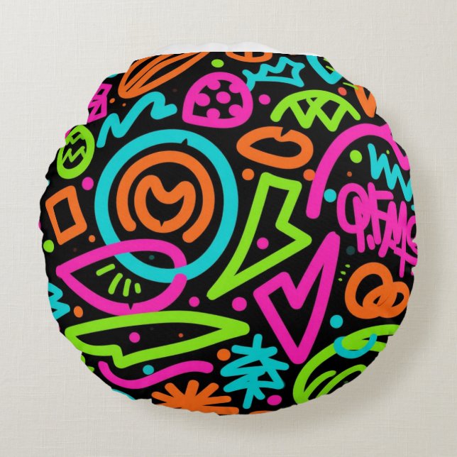 Neon Scribble Splash Throw Pillow – Retro Pop Colo (Front)