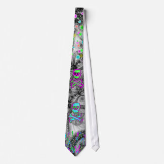 Neon Scribbles and Skulls on Black Lace Tie