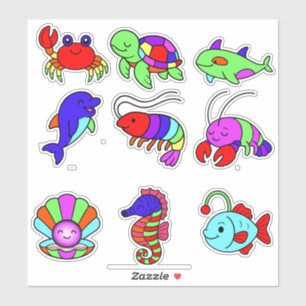 Neon Sea Creatures Sticker Pack – 9 Vibrant Underw