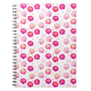 Neon Seashells on Black – Seamless Coastal Pattern Notebook