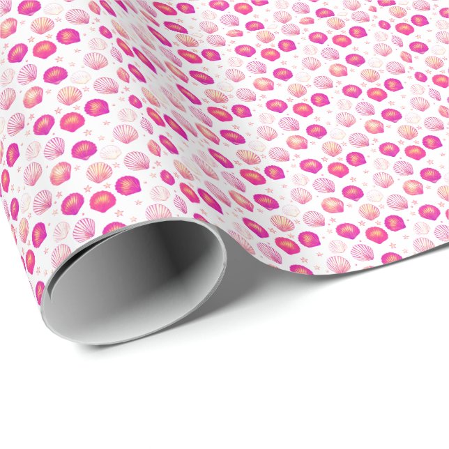 Neon Seashells – Seamless Coastal Pattern Wrapping Paper (Roll Corner)
