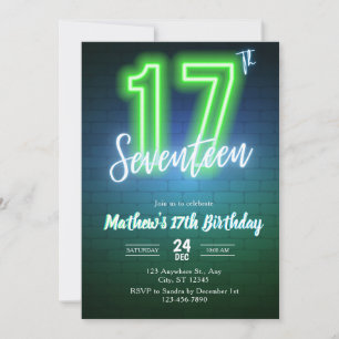 Neon seventeenth birthday Invitation