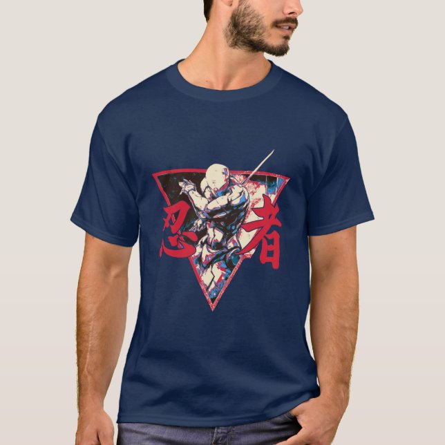Neon Shadow Ninja – Dynamic Japanese Warrior Art T-Shirt (Front)