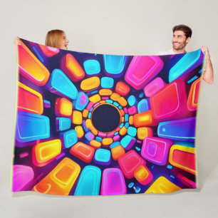  Neon Shapes Abstract Tunnel Art Fleece Blanket