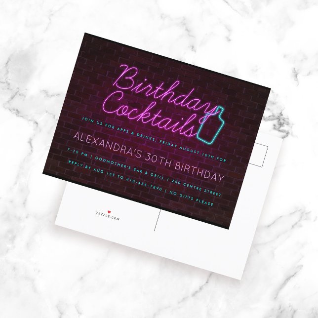 Neon Sign Birthday Cocktail Party Invitation (Creator Uploaded)