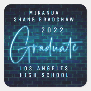 Neon Sign Blue Graduate Square Sticker